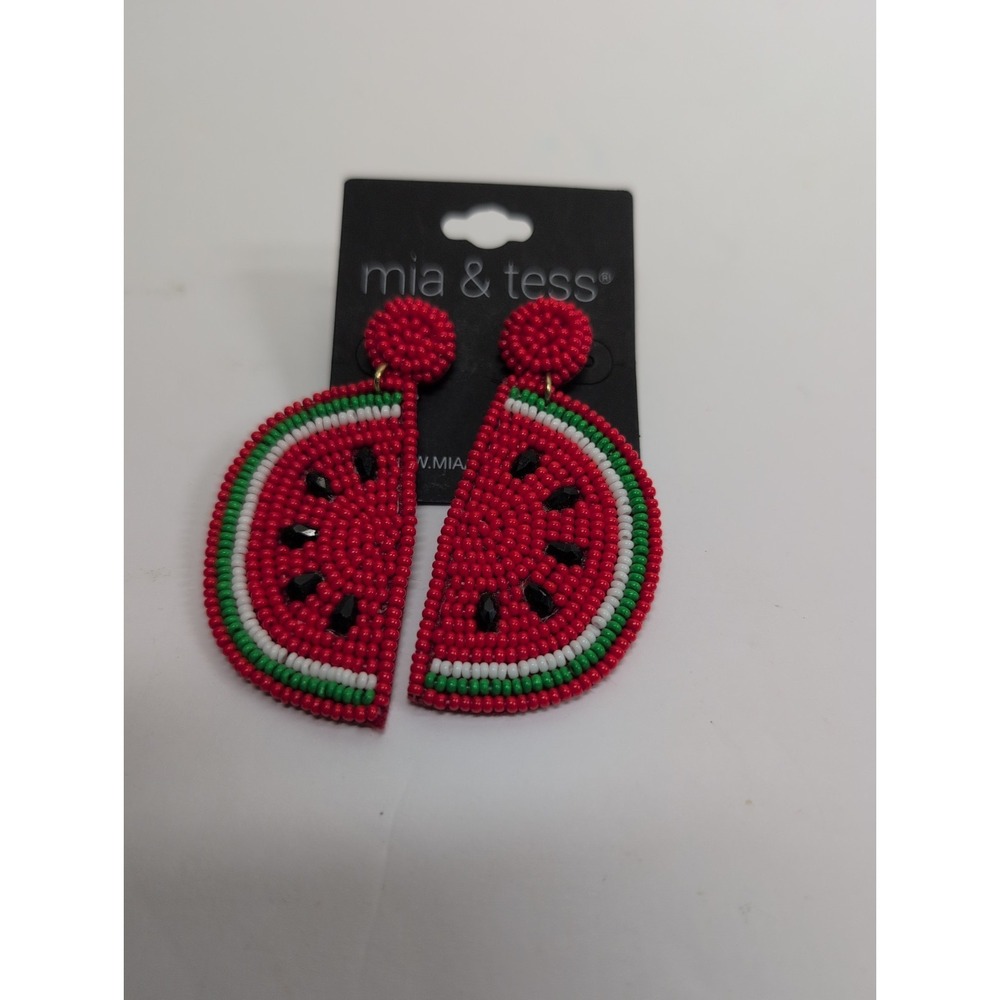 Watermelon Slice Seed Bead Earrings New